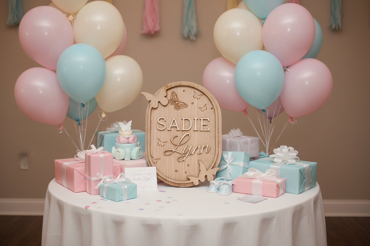 Baby shower gift table