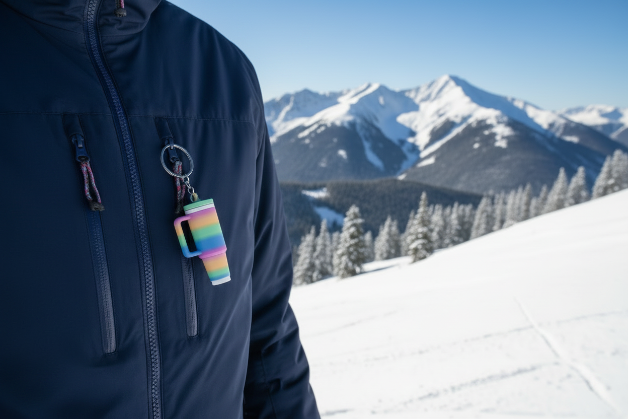 Balm Buddy on Navy Ski Suit