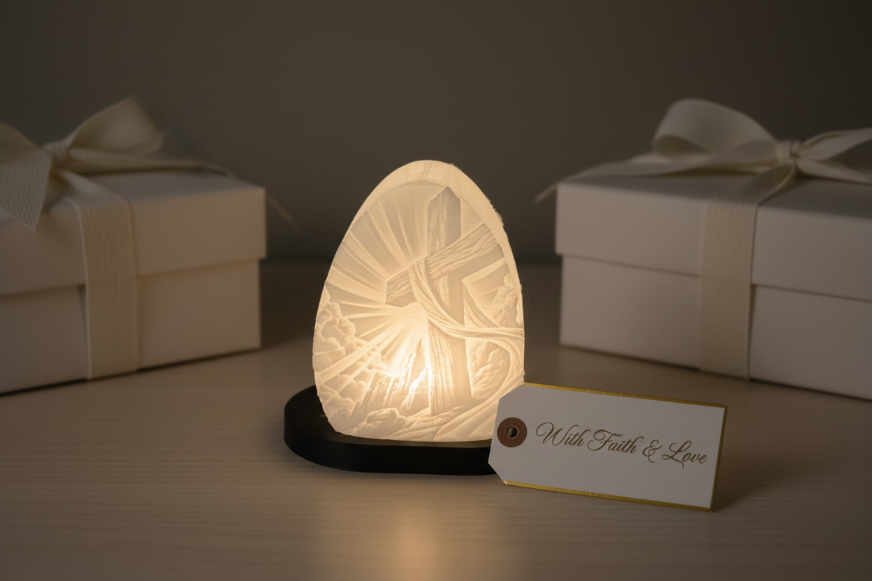 Christian Cross Lithophane Gift Display