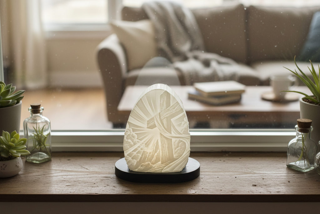 Christian Cross Lithophane on Windowsill