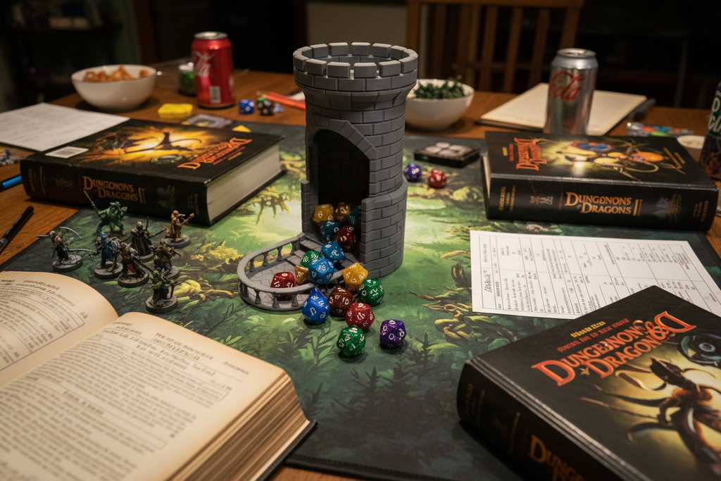 D&D Dice Tower with Gaming Setup