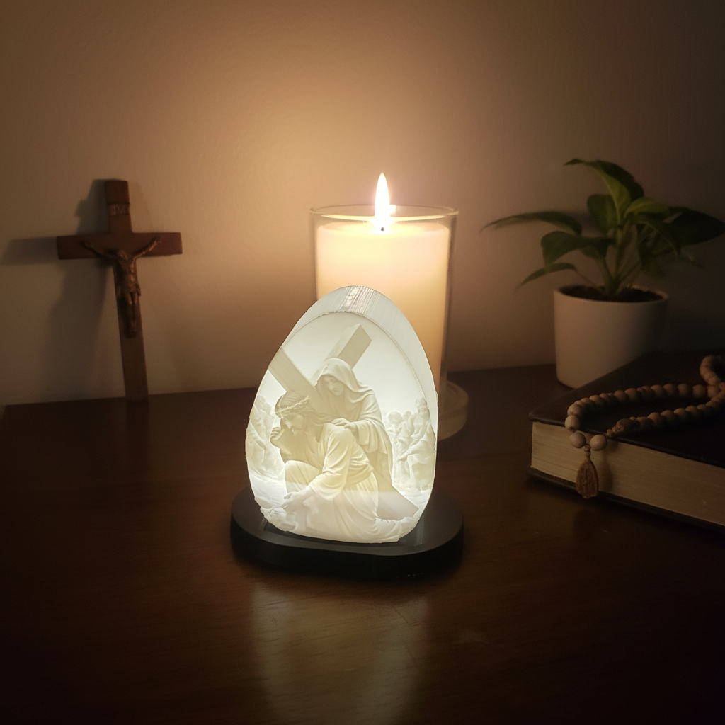Road to Calvary Lithophane on Prayer Table
