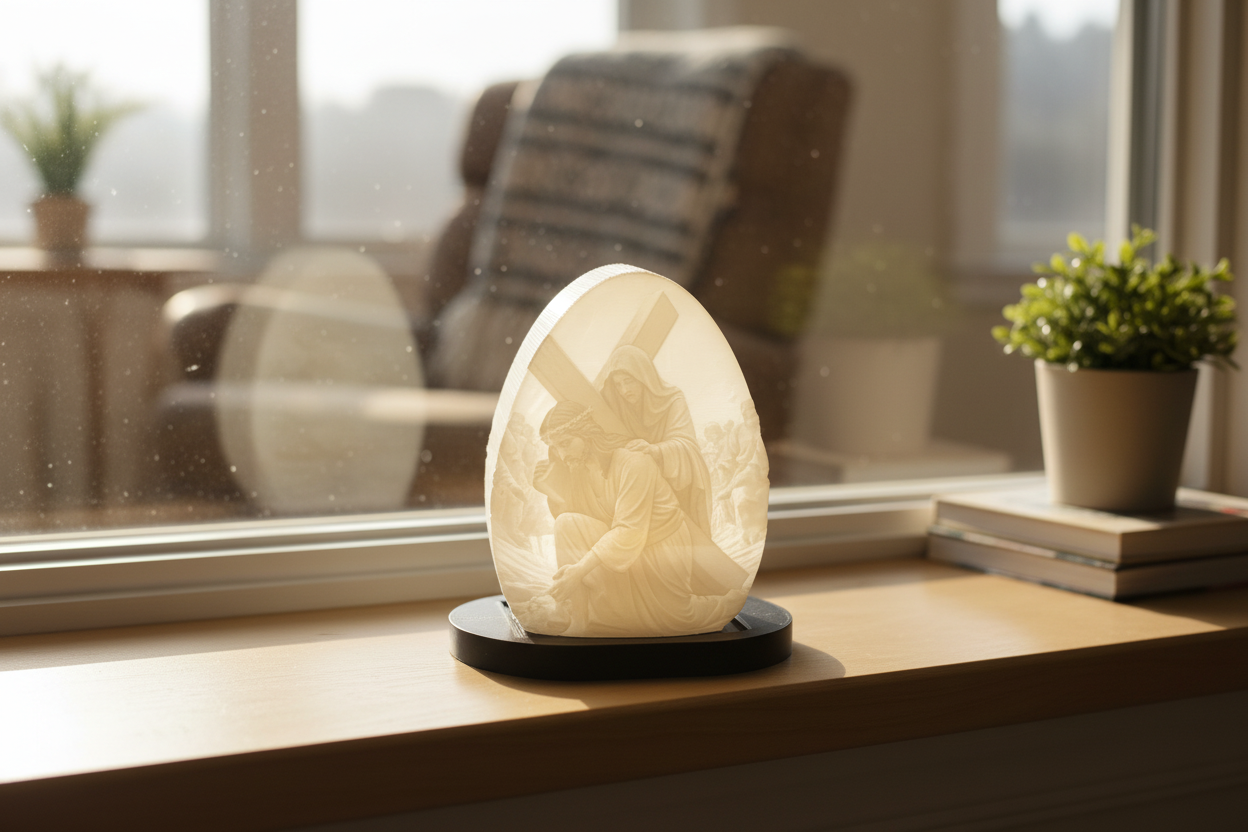 Road to Calvary Lithophane on Windowsill