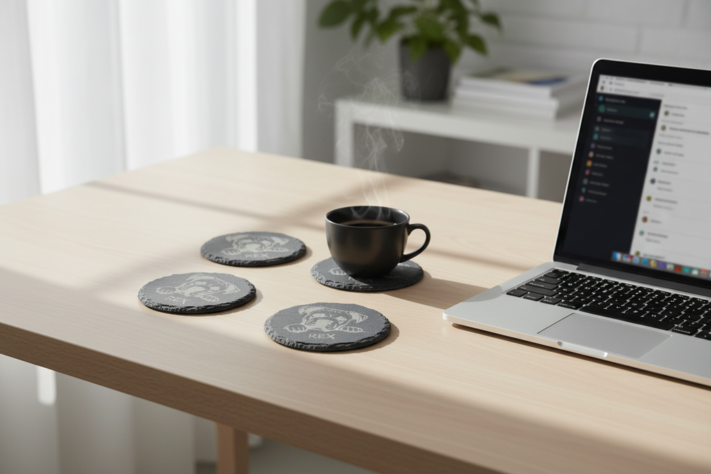 Slate coasters on desk